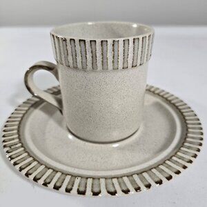 Vintage 2 Pc Kasuga Showa Japan Speckled Taupe Coffee Cup Mug Saucer Set MCM